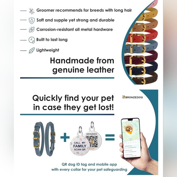 Bronzedog Rolled Leather Blush Dog Collar w/ QR ID Tag. 16"-19 1/2". Brand New. - Picture 7 of 7